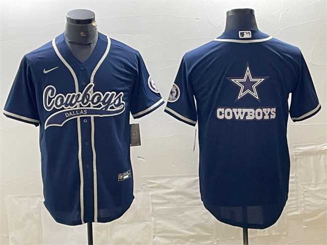 Mens Dallas Cowboys Navy Team Big Logo With Patch Cool Base Stitched Baseball Jersey->dallas cowboys->NFL Jersey